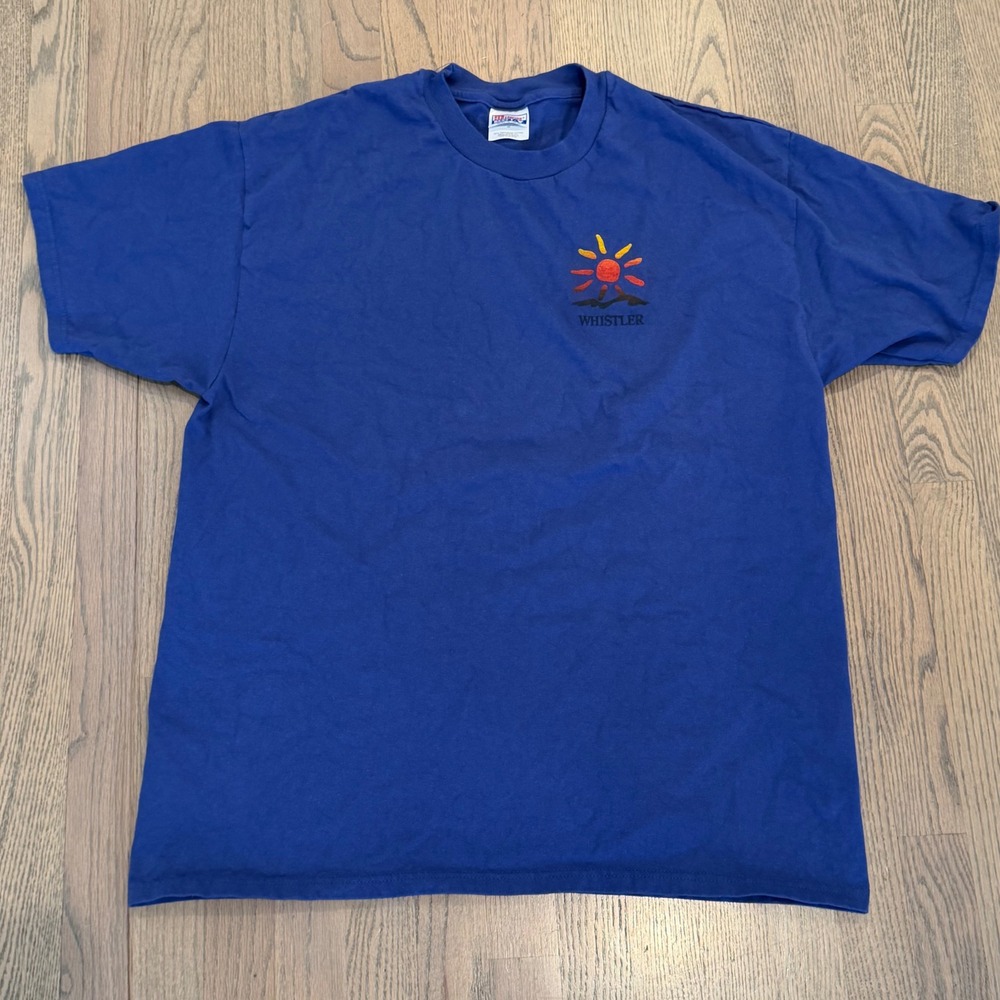 Vintage Whistler Mountain Hanes Beefy-T Sun Graphic T-Shirt Blue Mens‎ XL